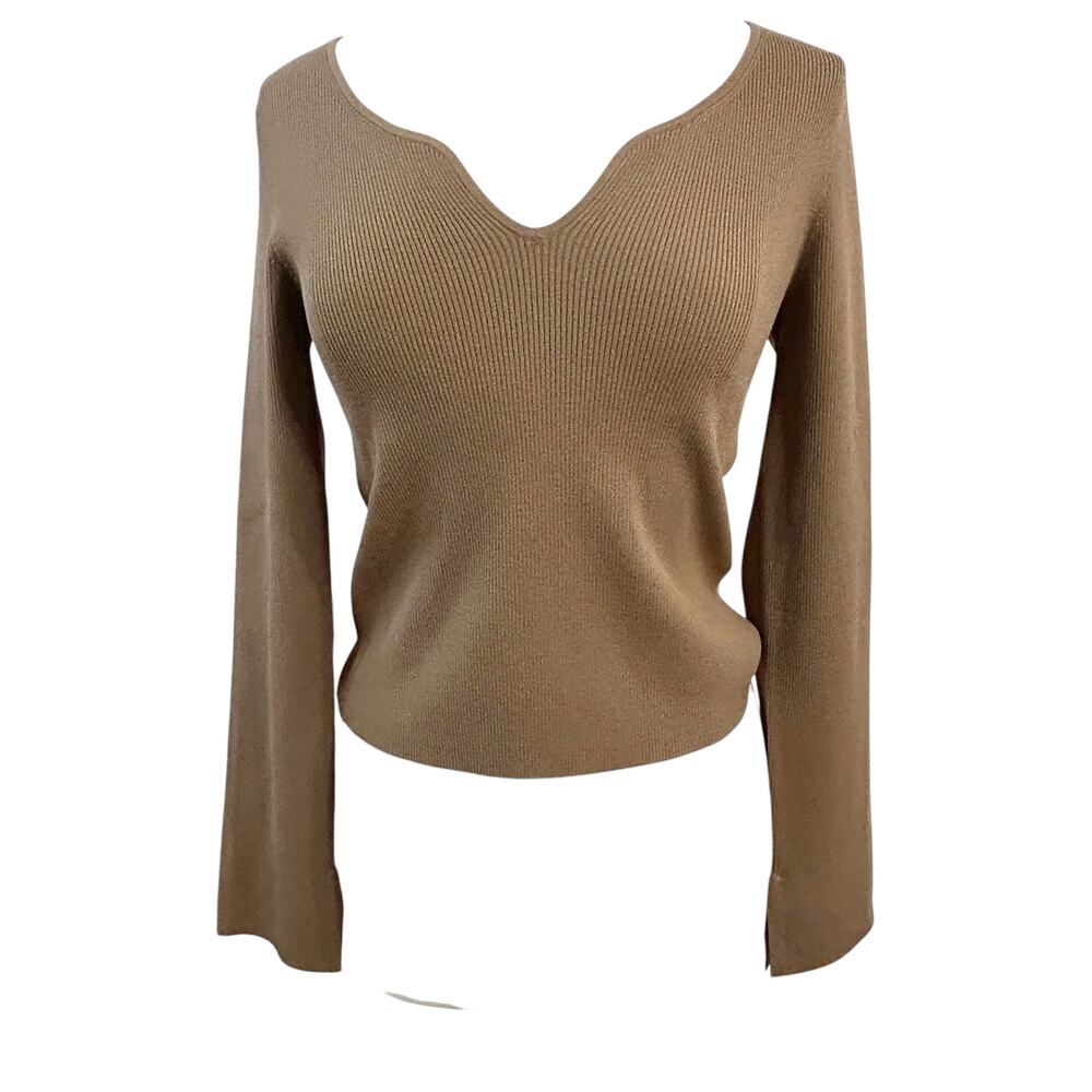 & Other Stories Sweetheart Neck Ribbed Top Size L Fitted Long Sleeve
